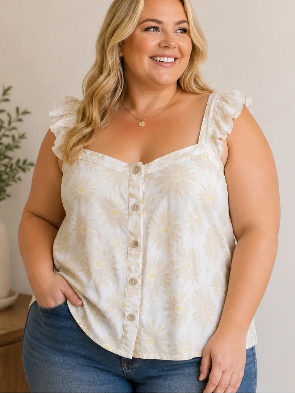 Torrid Daisy Daydream Ruffle Button Front Floral Tank Top 2X